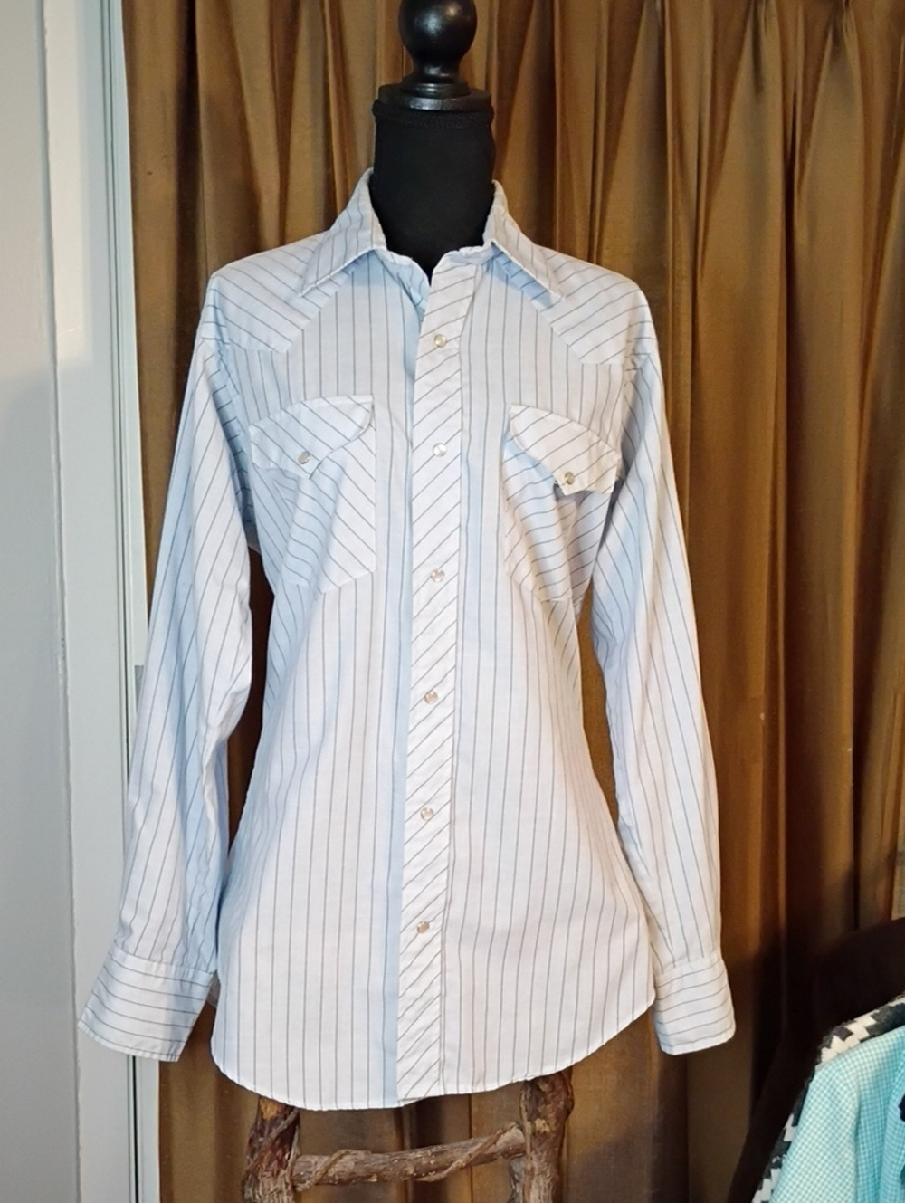 Vintage Ruddock Light Blue Stripe Western Shirt 614